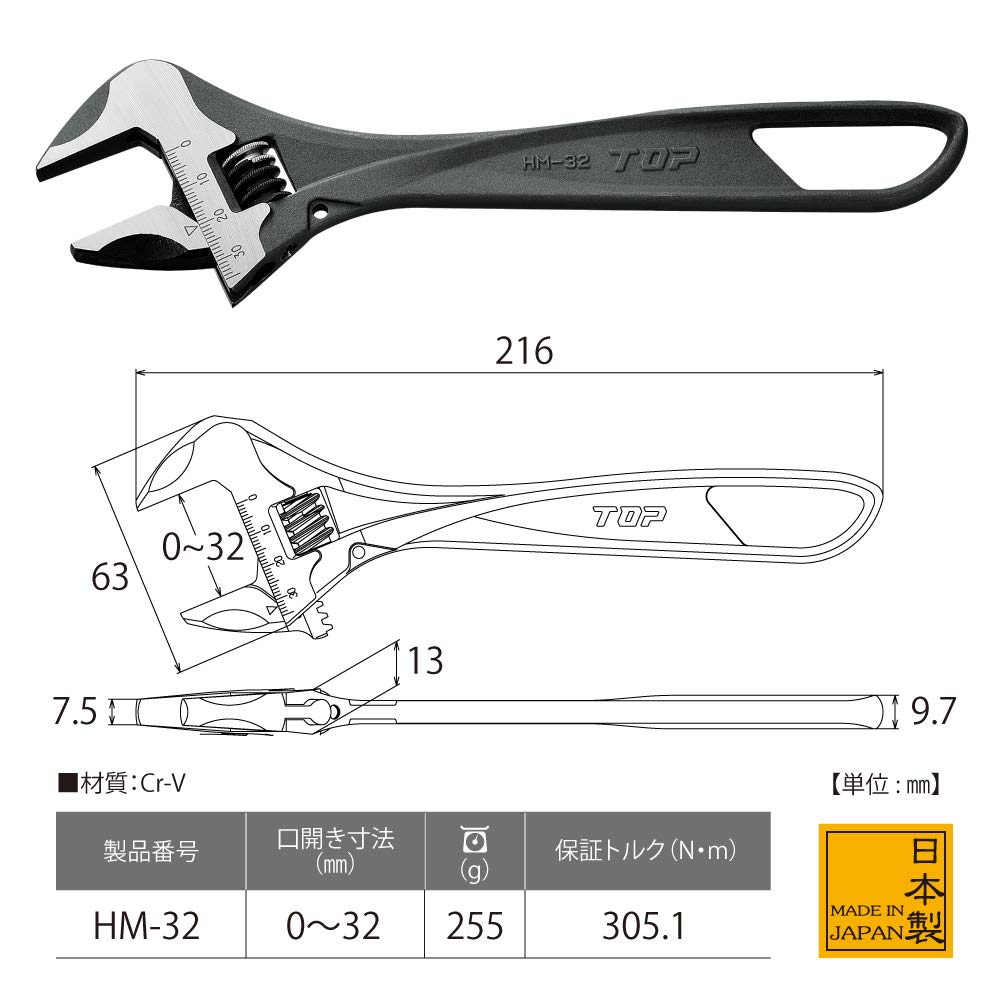 Mỏ lết thường miệng rộng TOP KOGYO HM-32