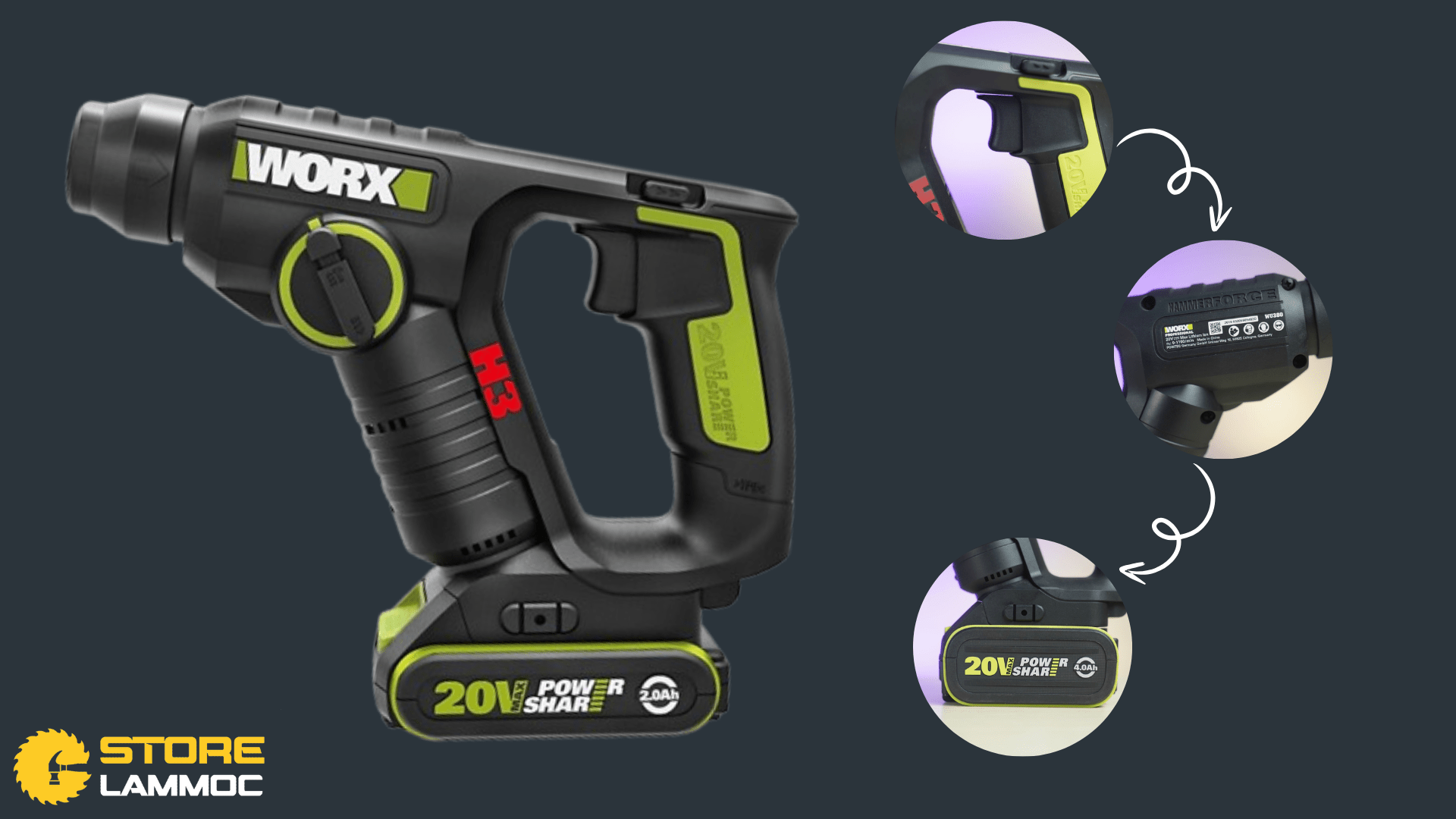 Đặc điểm của máy khoan bê tông pin Worx Wu380