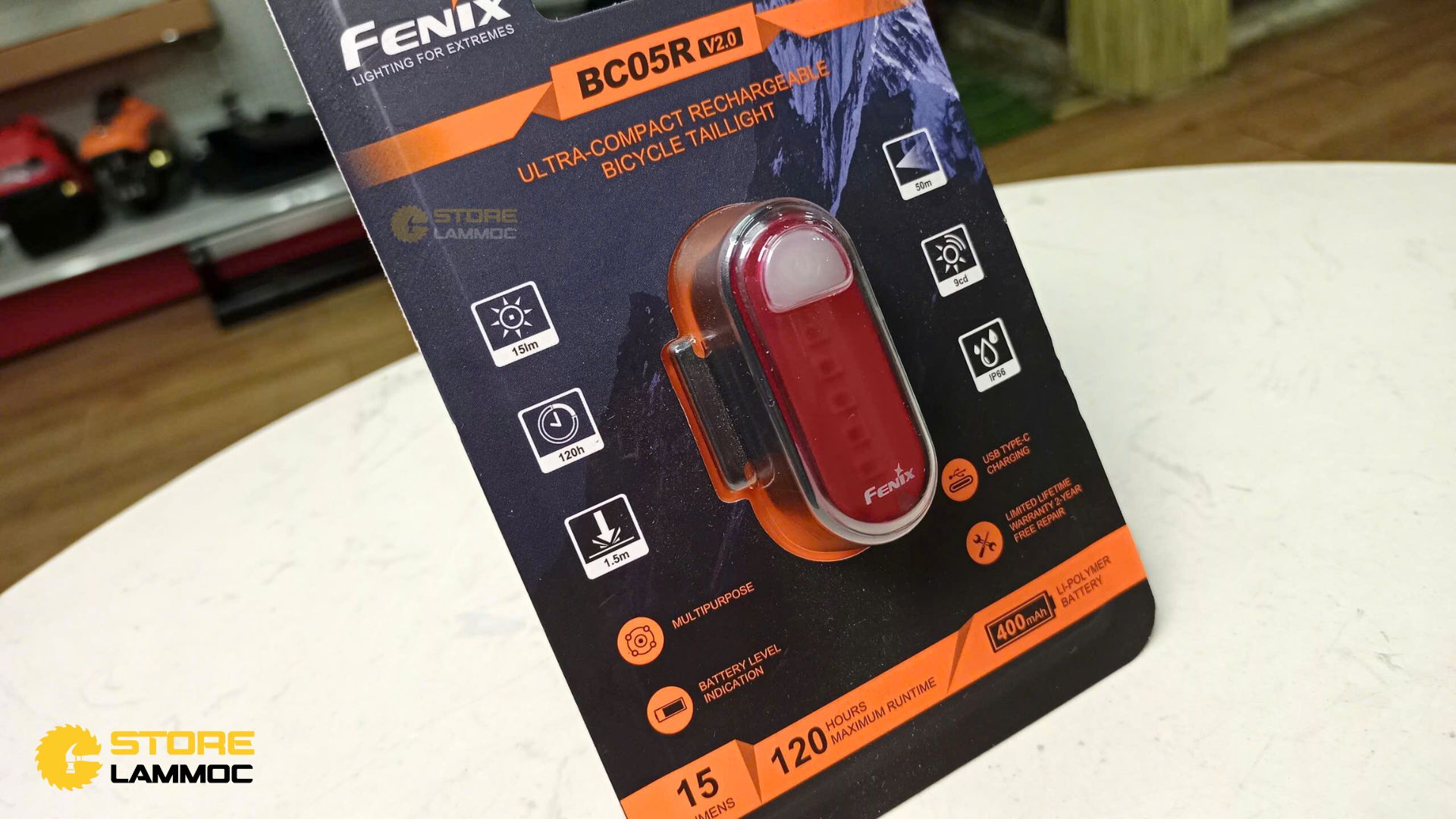 Đèn hậu xe đạp 15Lm 5 LED V2.0 dùng pin 400mAh ánh sáng đỏ Fenix BC05RV2