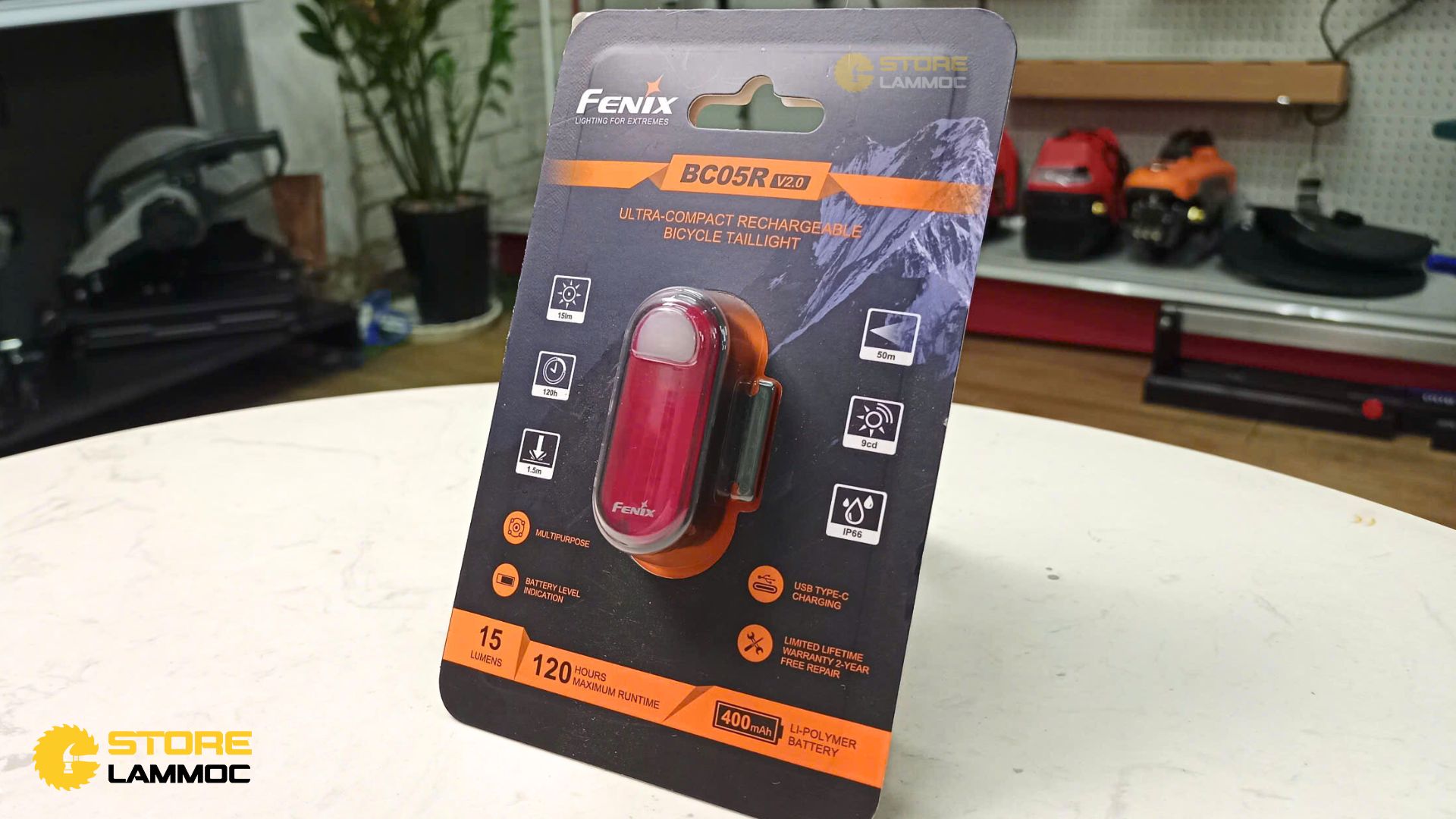 Đèn hậu xe đạp 15Lm 5 LED V2.0 dùng pin 400mAh ánh sáng đỏ Fenix BC05RV2
