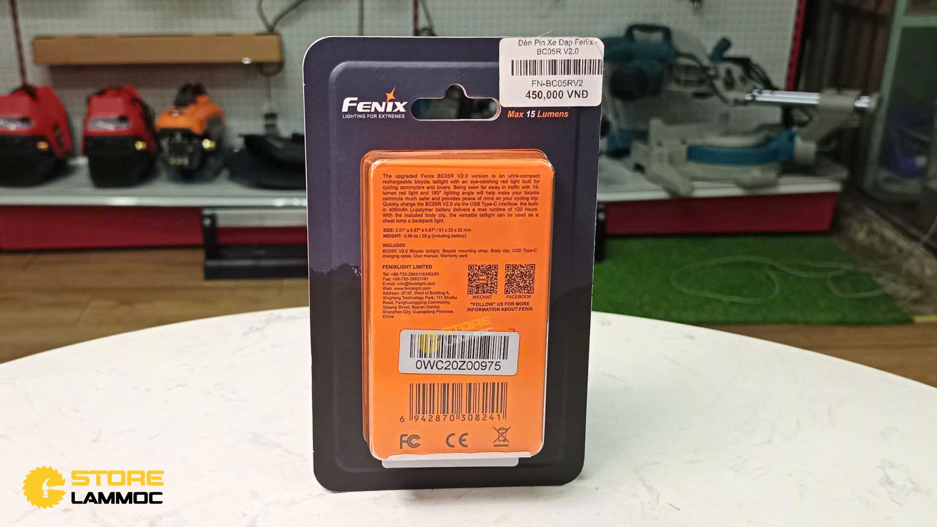 Đèn hậu xe đạp 15Lm 5 LED V2.0 dùng pin 400mAh ánh sáng đỏ Fenix BC05RV2