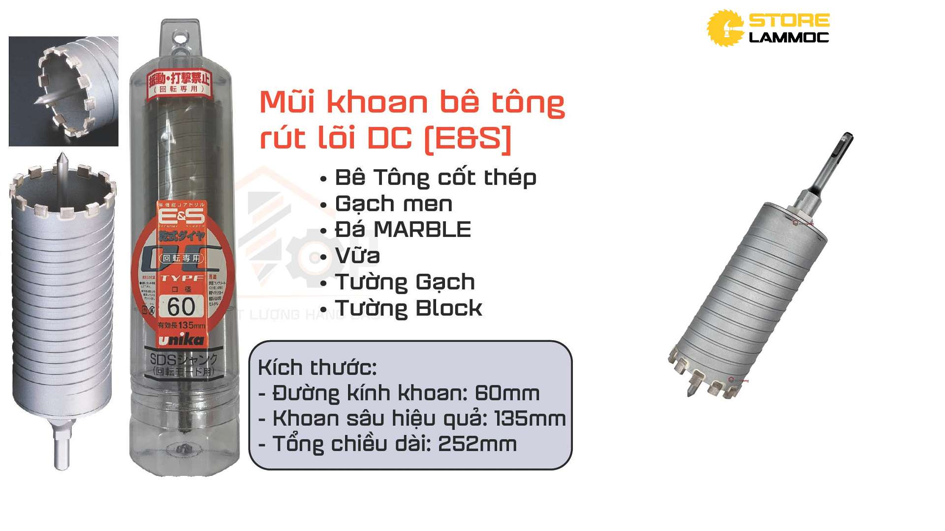 DÒNG DC - MŨI KHOAN RÚT LÕI BÊ TÔNG UNIKA CHUÔI GÀI SDS