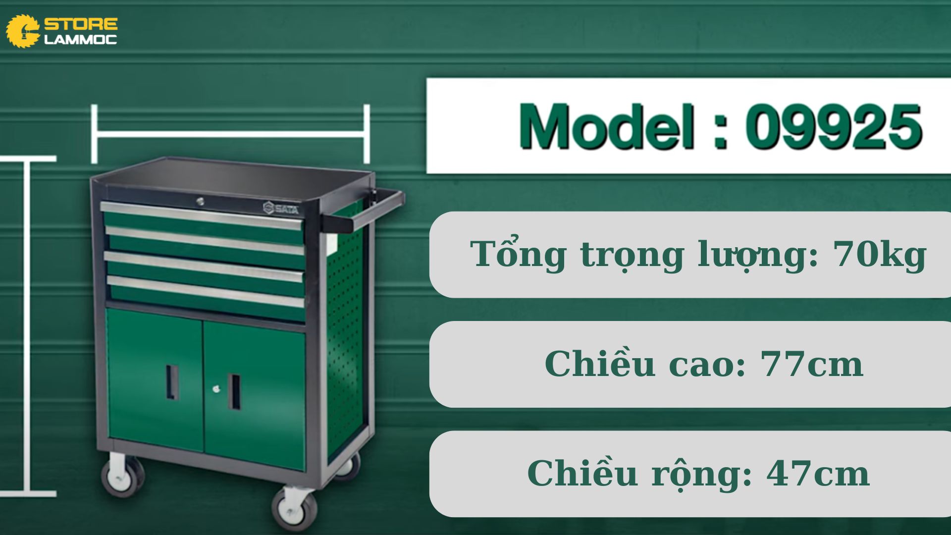 Kích thước tủ đồ nghề Sata 09925 