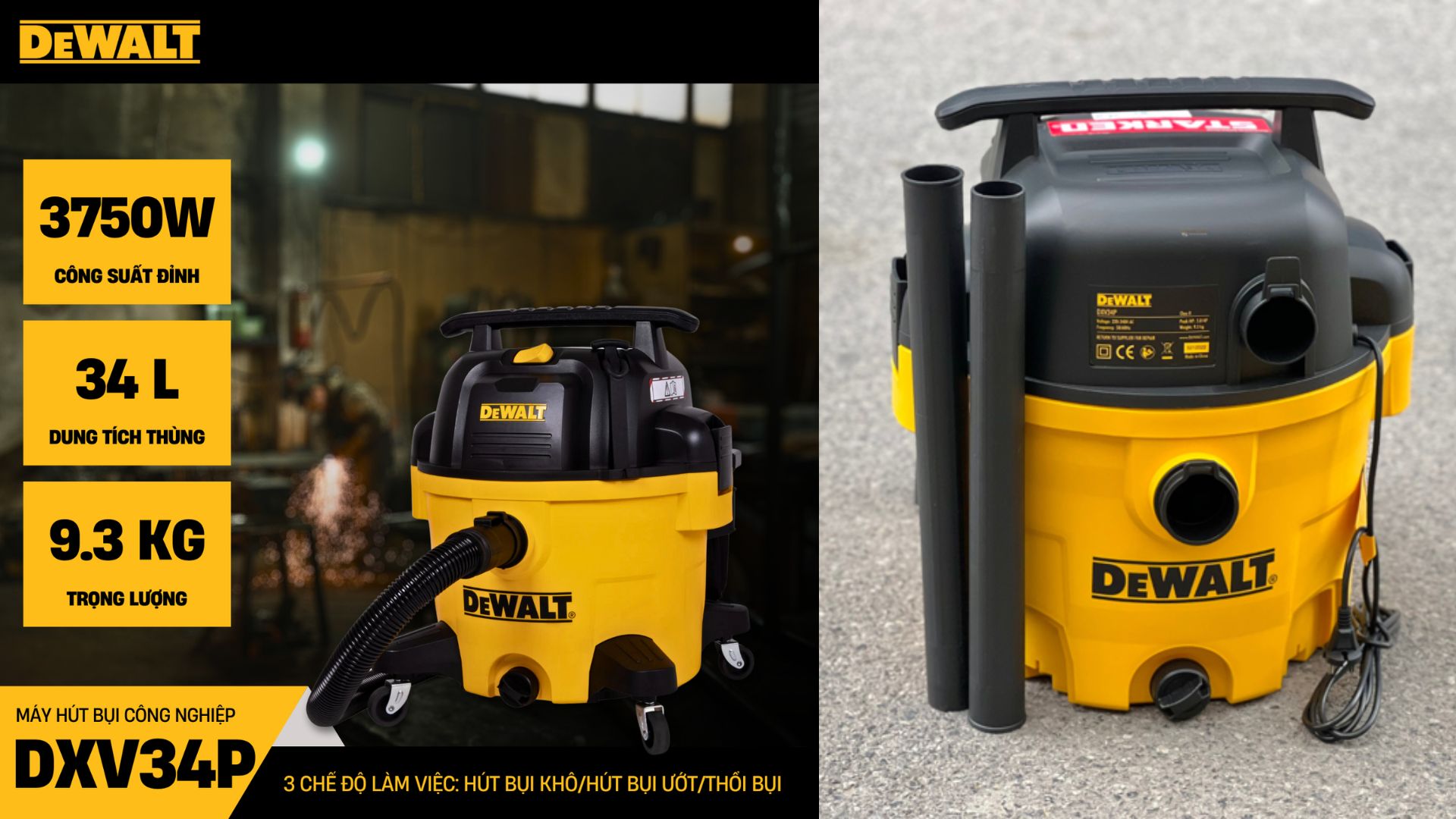 Máy hút bụi Dewalt DXV34P 25L 5HP 3 CHỨC NĂNG