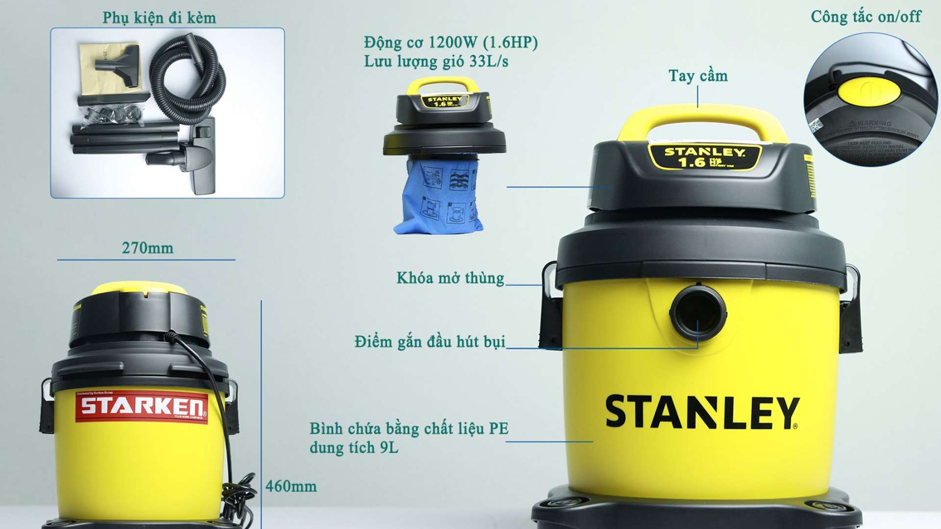 MÁY HÚT BỤI MINI STANLEY 1200W 9LIT SL19128P