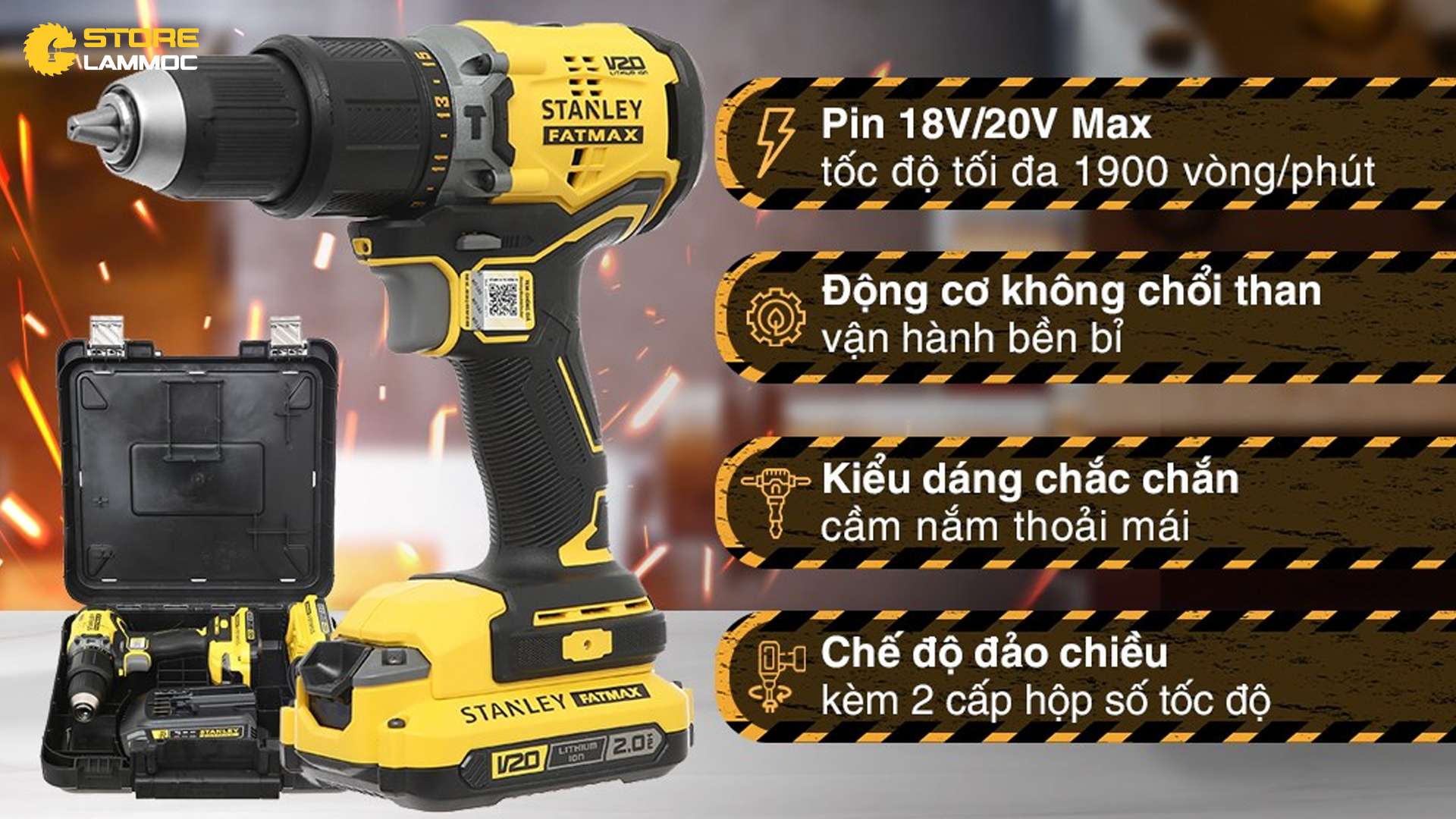 MÁY KHOAN VẶN VÍT PIN STANLEY SBD715D2K-B1 20V