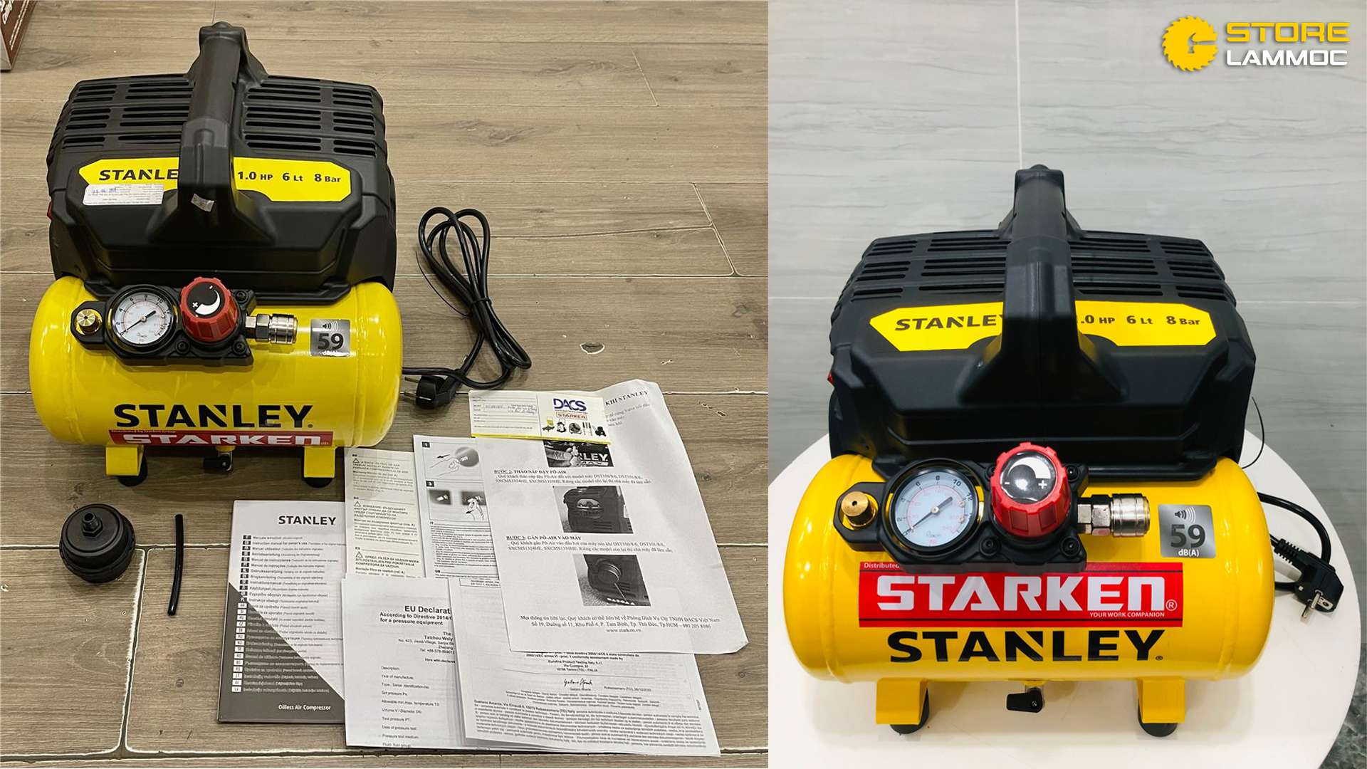 MÁY NÉN KHÍ STANLEY FATMAX DST100/8/6 KHÔNG DẦU 6L MÀU VÀNG