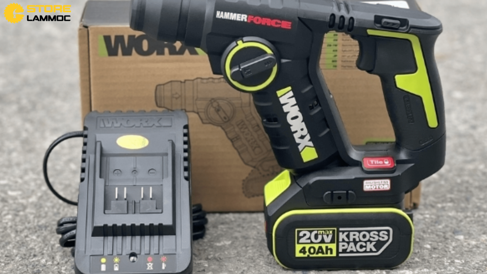 Phụ kiện đi kèm máy khoan bê tông pin Worx Wu380