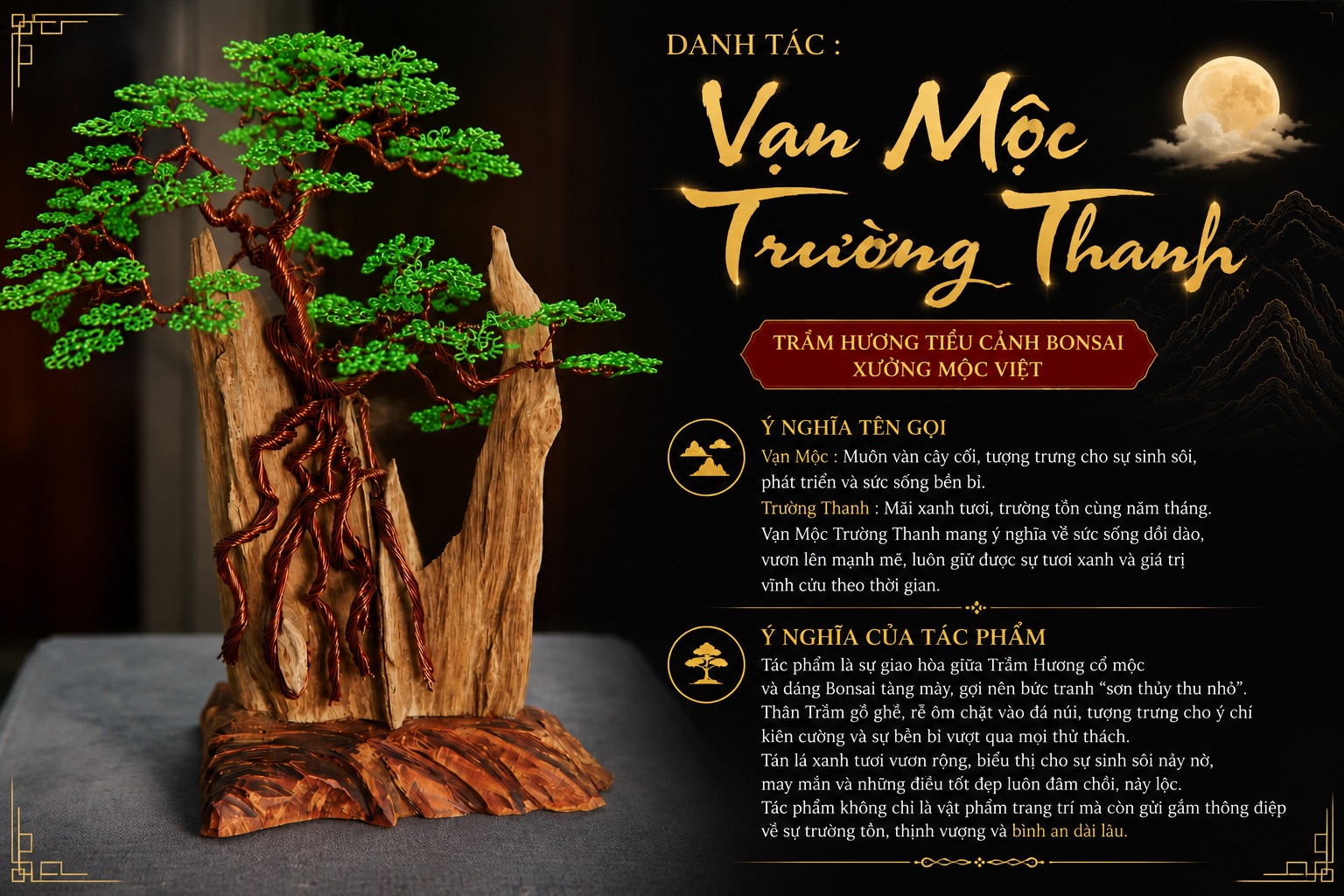 Vạn Mộc Trường Thanh – Danh Tác Trầm Hương Tiểu Cảnh Bonsai Biểu Tượng Của Sức Sống Và Giá Trị Trường Tồn