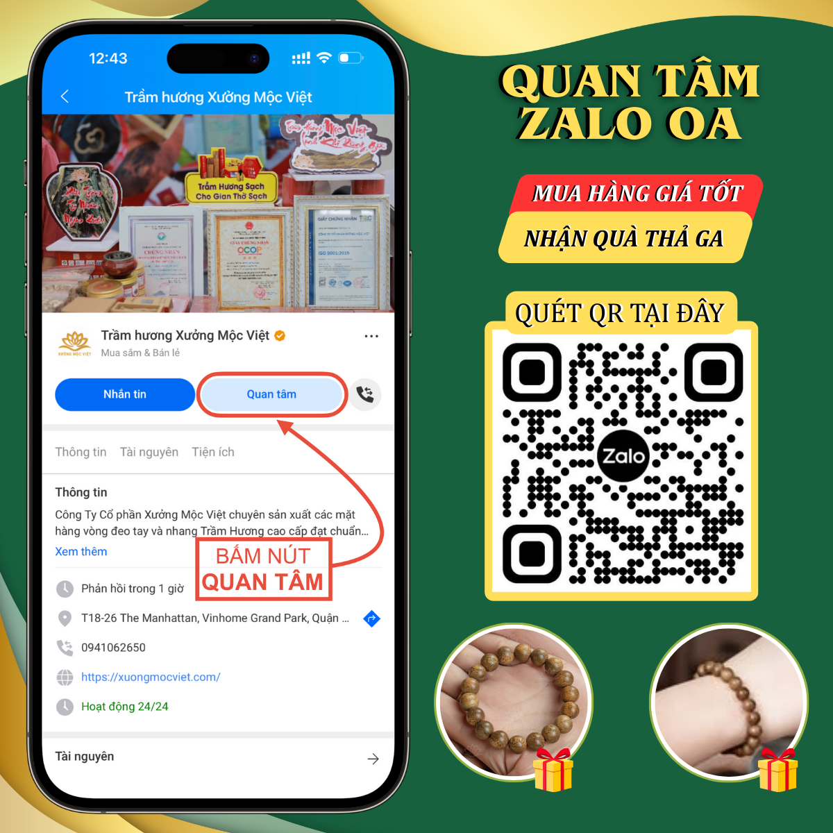 QUAN TÂM ZALO OA - NHẬN QUÀ THẢ GA CÙNG XƯỞNG MỘC VIỆT