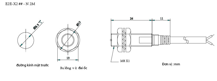 Kích thước E2E-X2D2-N 2M