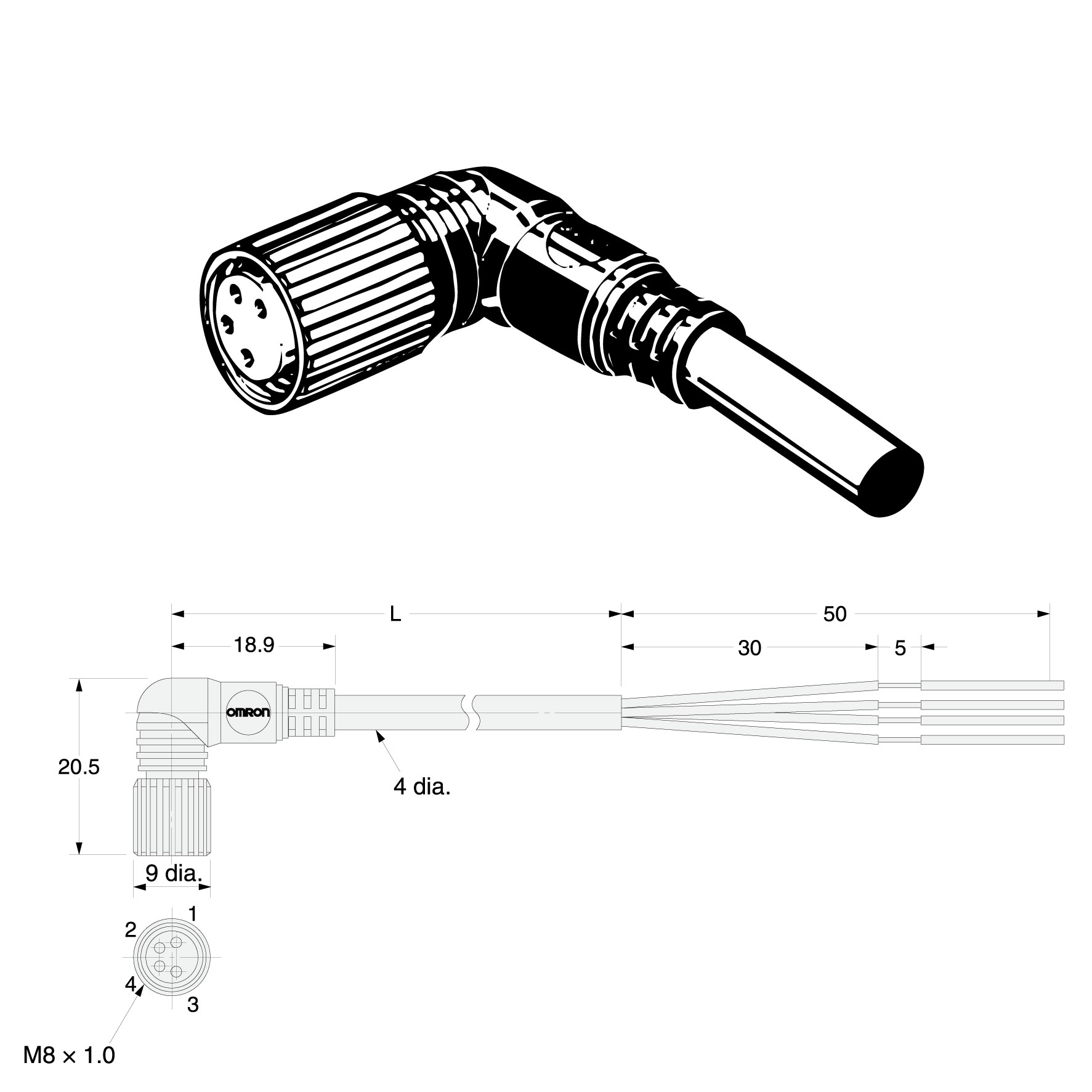XS3F-E422-405-A OMRON Cáp kết nối M8 SUS316L