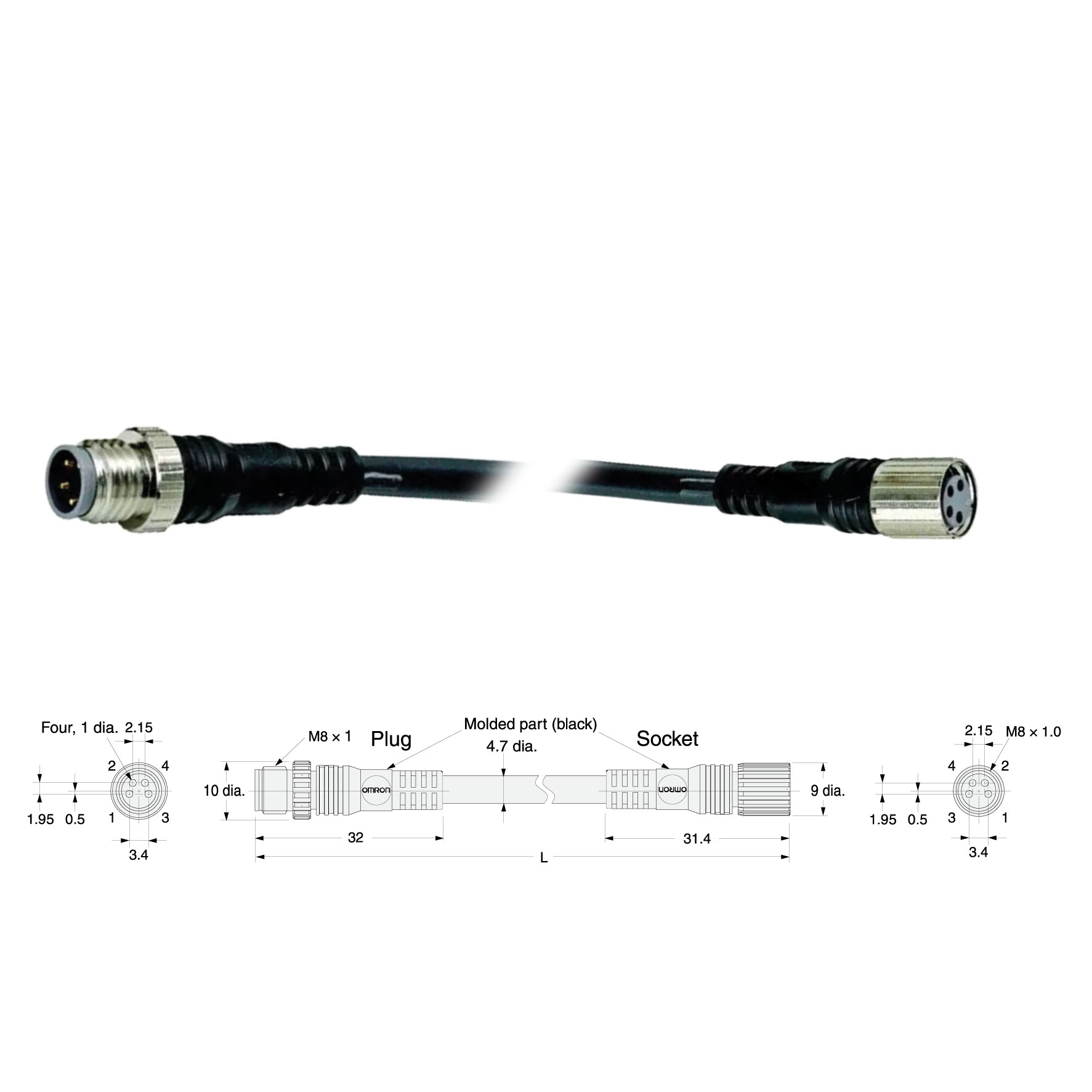 XS3W-M421-420-PR OMRON Cáp kết nối M8