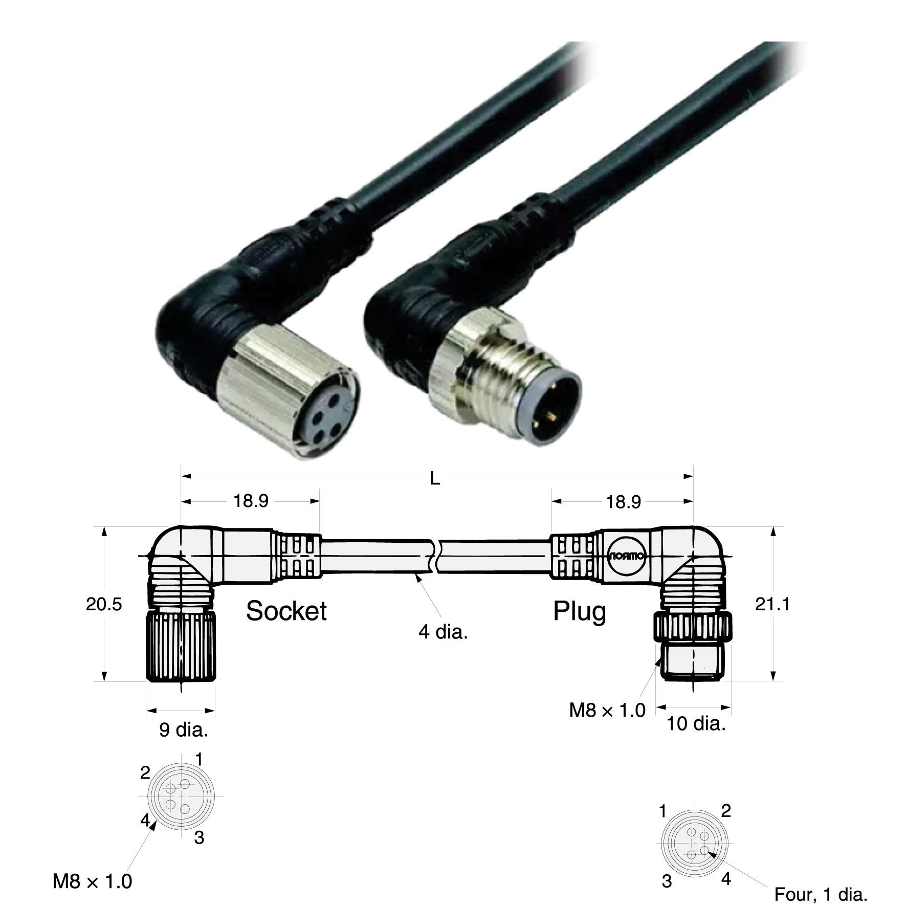 XS3W-M422-401-R OMRON Cáp kết nối M8