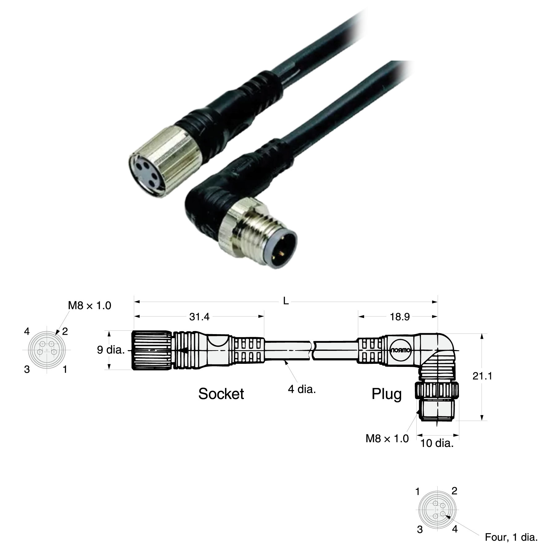 XS3W-M423-402-R OMRON Cáp kết nối M8