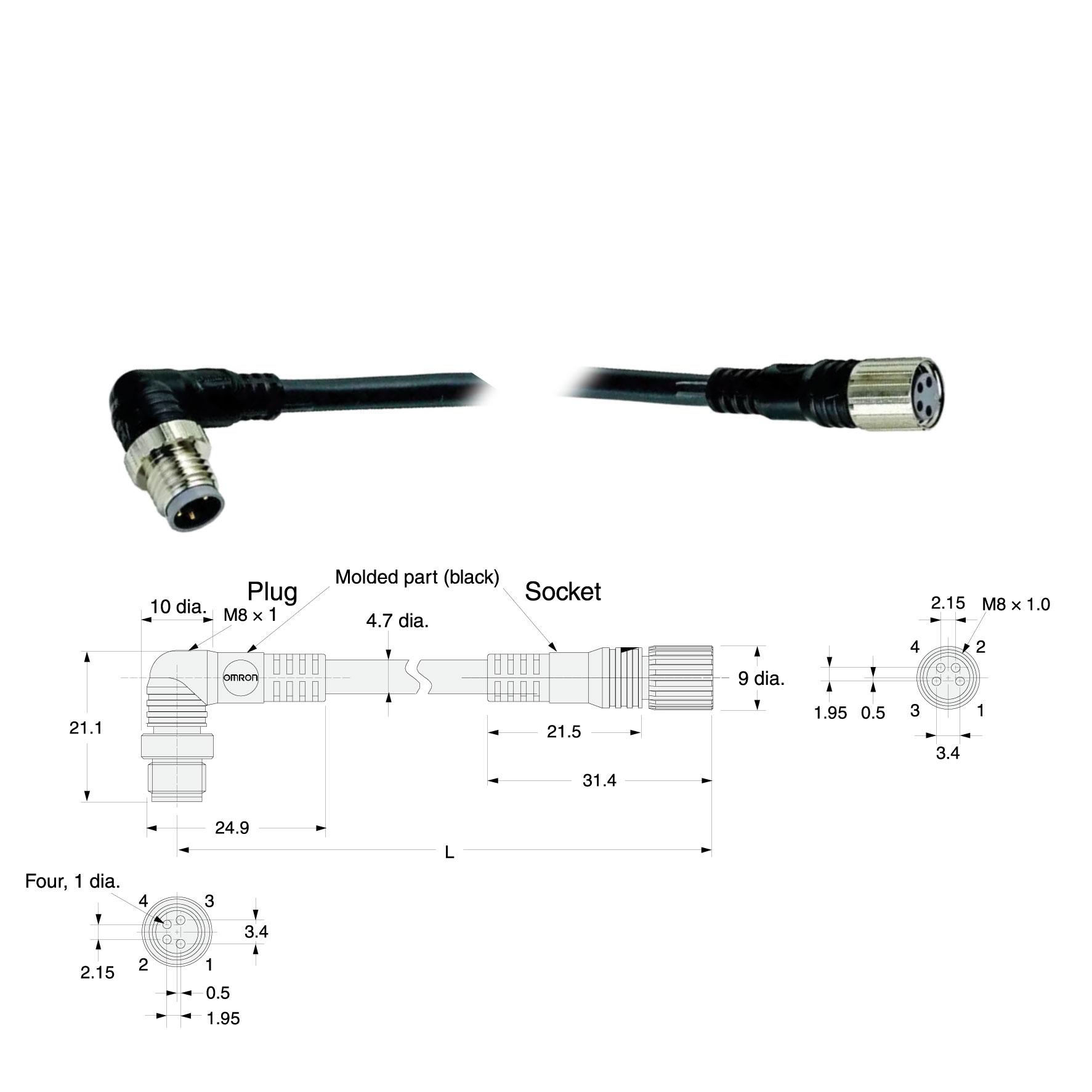 XS3W-M423-402-PR OMRON Cáp kết nối M8