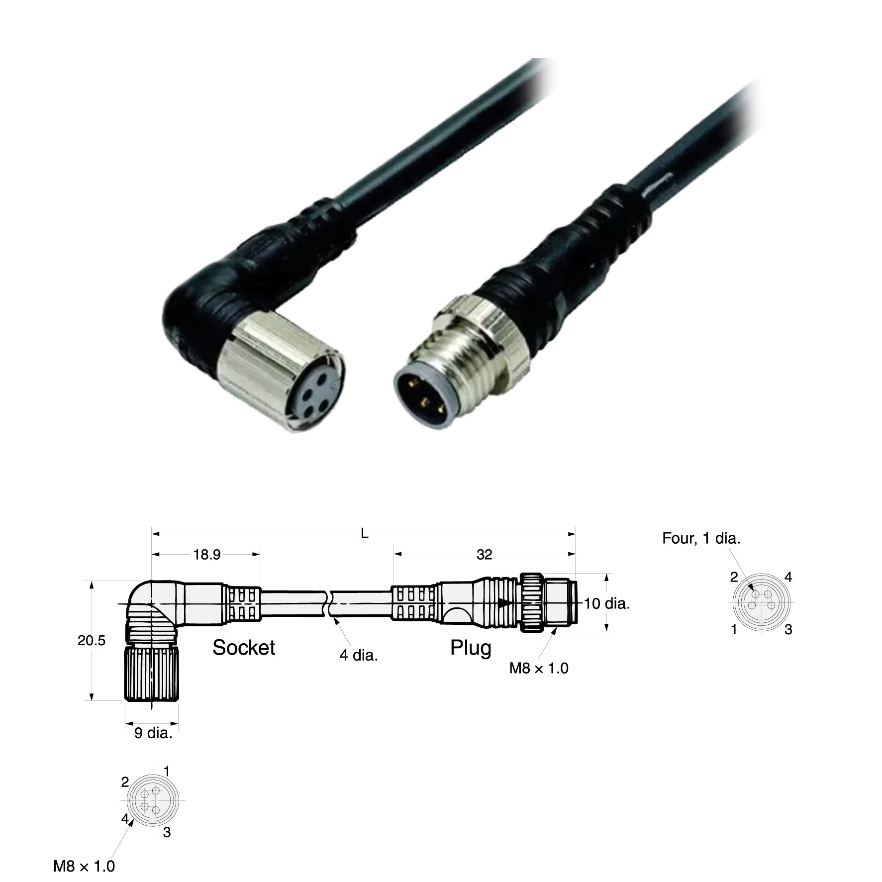 XS3W-M424-420-R OMRON Cáp kết nối M8