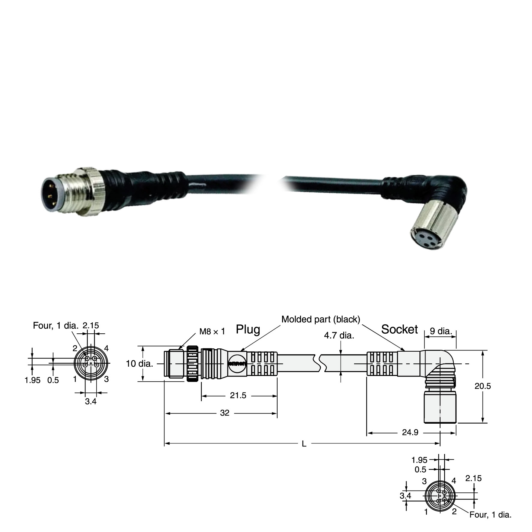 XS3W-M424-410-PR OMRON Cáp kết nối M8