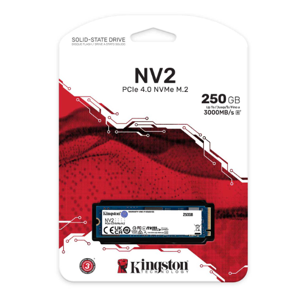 Ổ SSD Kingston NV2 250Gb (NVMe PCIe/ Gen4x4 M2.2280/ 3000MB/s/ 1300MB/s)