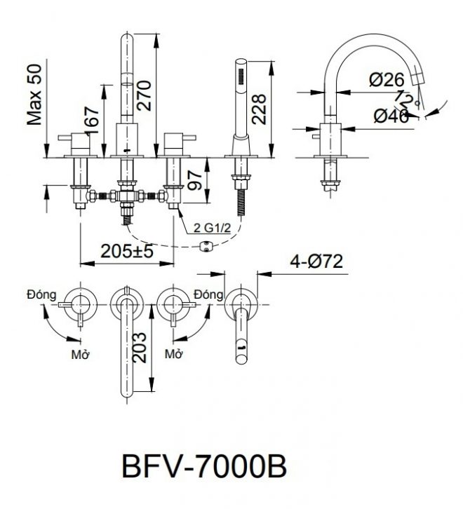 Vòi Sen Tắm Xả Bồn Inax BFV-7000B