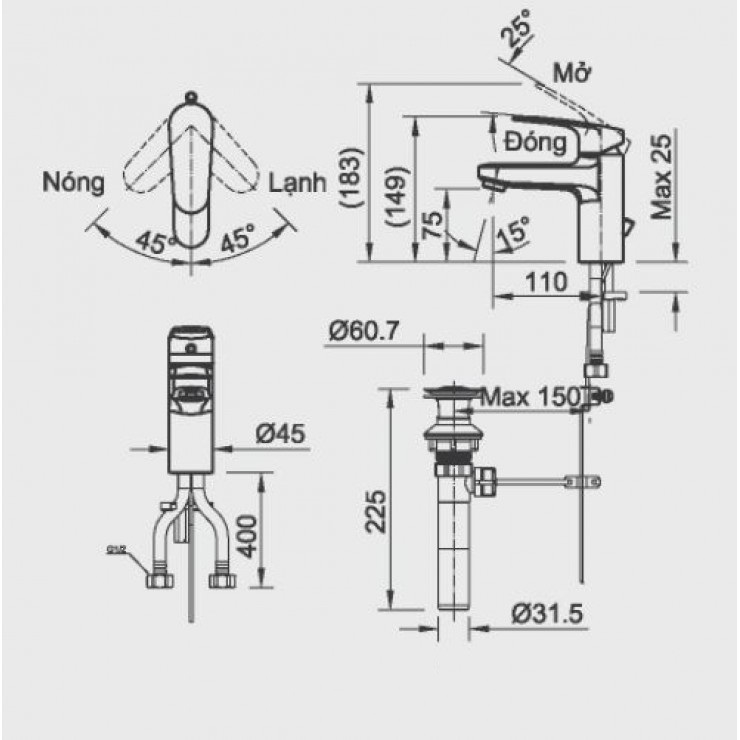 Vòi Chậu Lavabo Inax LFV-2002S Nóng Lạnh