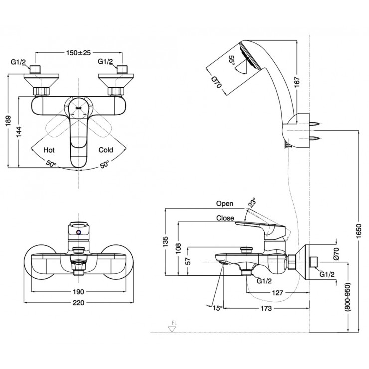Vòi Hoa Sen Nóng Lạnh Inax BFV-1403S-4C