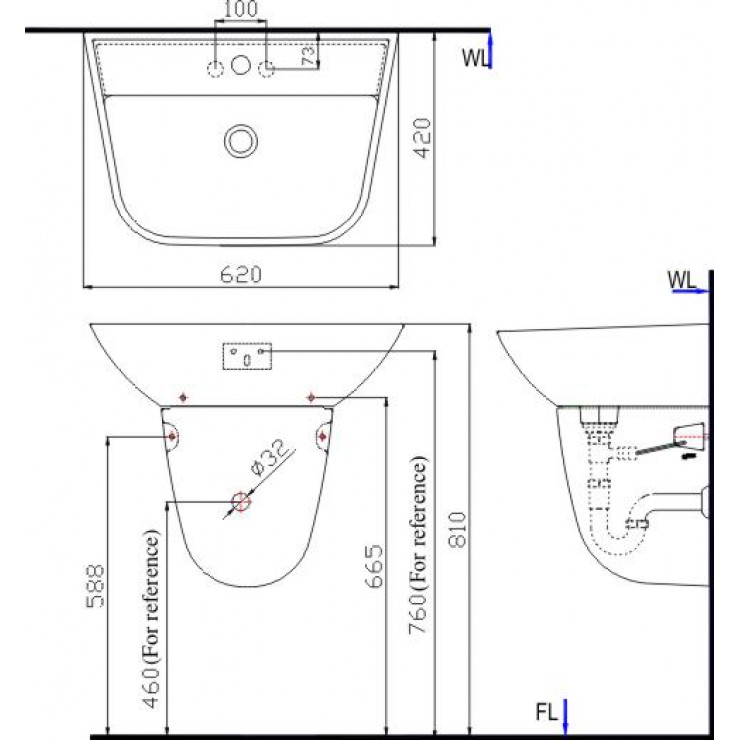 Chậu Lavabo Treo Tường Inax L-297V Kèm Chân Ngắn L-297VC (EC/FC)