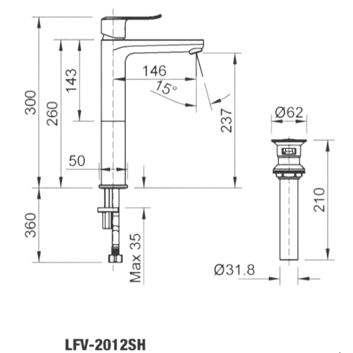 Vòi Chậu Lavabo Inax LFV-2012SH Đặt Bàn Cổ Cao