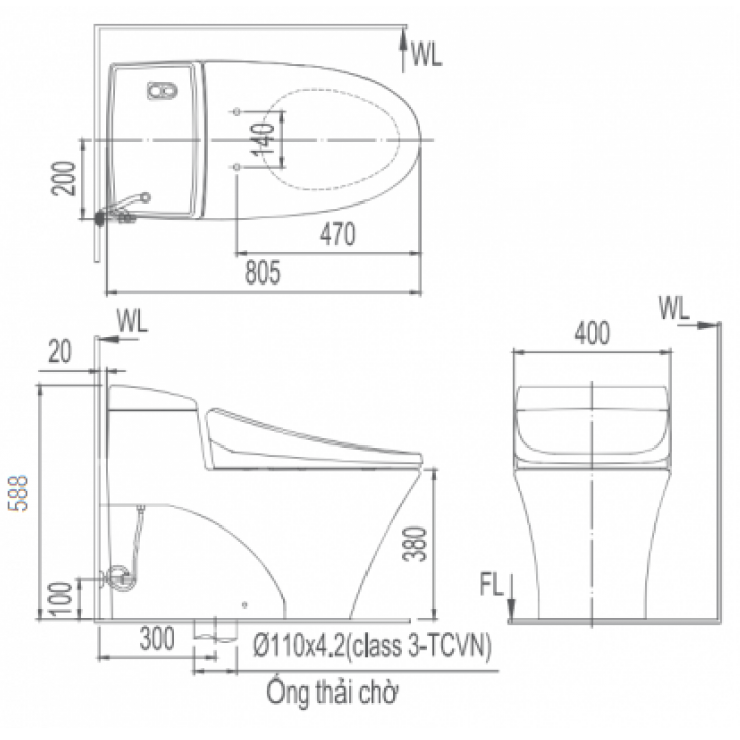 Bàn Cầu Inax AC - 1008 R+ Nắp Rửa CW - KA22 AVN