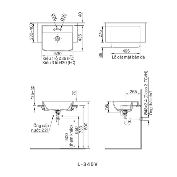 Chậu Rửa Mặt Lavabo Inax L-345V(EC/FC)
