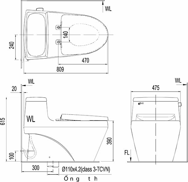 Bàn Cầu Thông Minh INAX AC-1135 + Nắp rửa điện tử Inax CW-KA22AVN