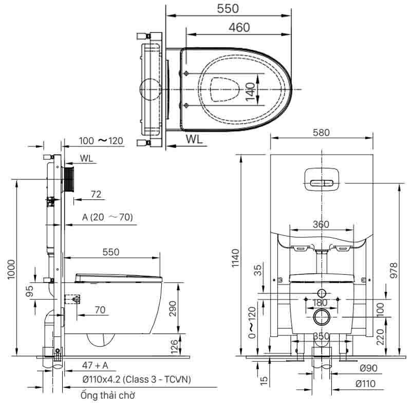 Bàn Cầu Treo Tường Điện Tử INAX AC-952/CW-H20VN