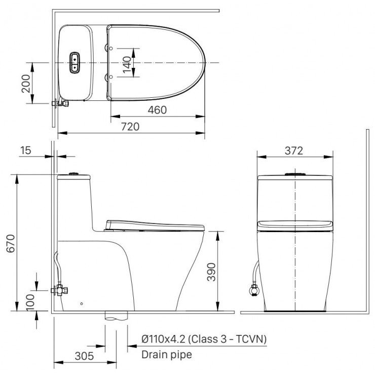 Bàn Cầu INAX AC-989+ Nắp rửa điện Tử CW-H20VN