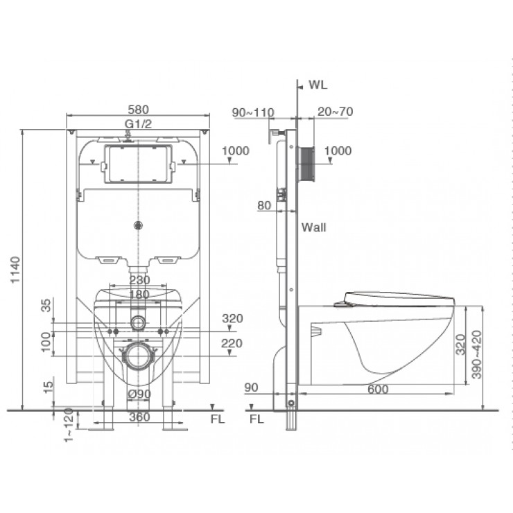 Bồn Cầu INAX AC-23PVN Treo Tường Thùng Nước Âm