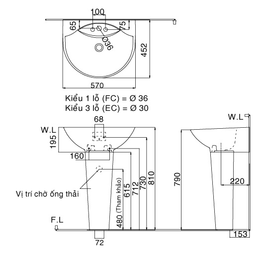 Chậu Lavabo Inax L-288V Treo Tường Kèm Chân chậu Dài L-288VD