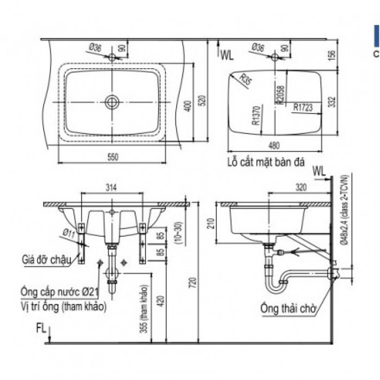 Chậu Rửa Lavabo Inax L-2298V