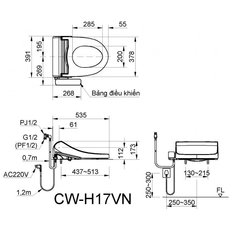 Nắp Bàn Cầu Điện Tử INAX CW-H17VN