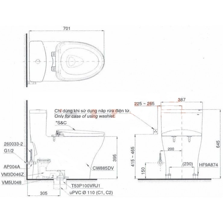 Bàn Cầu Một Khối TOTO MS885DT3