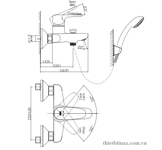 Vòi Sen Tắm Nóng Lạnh Inax BFV-1113S-7C