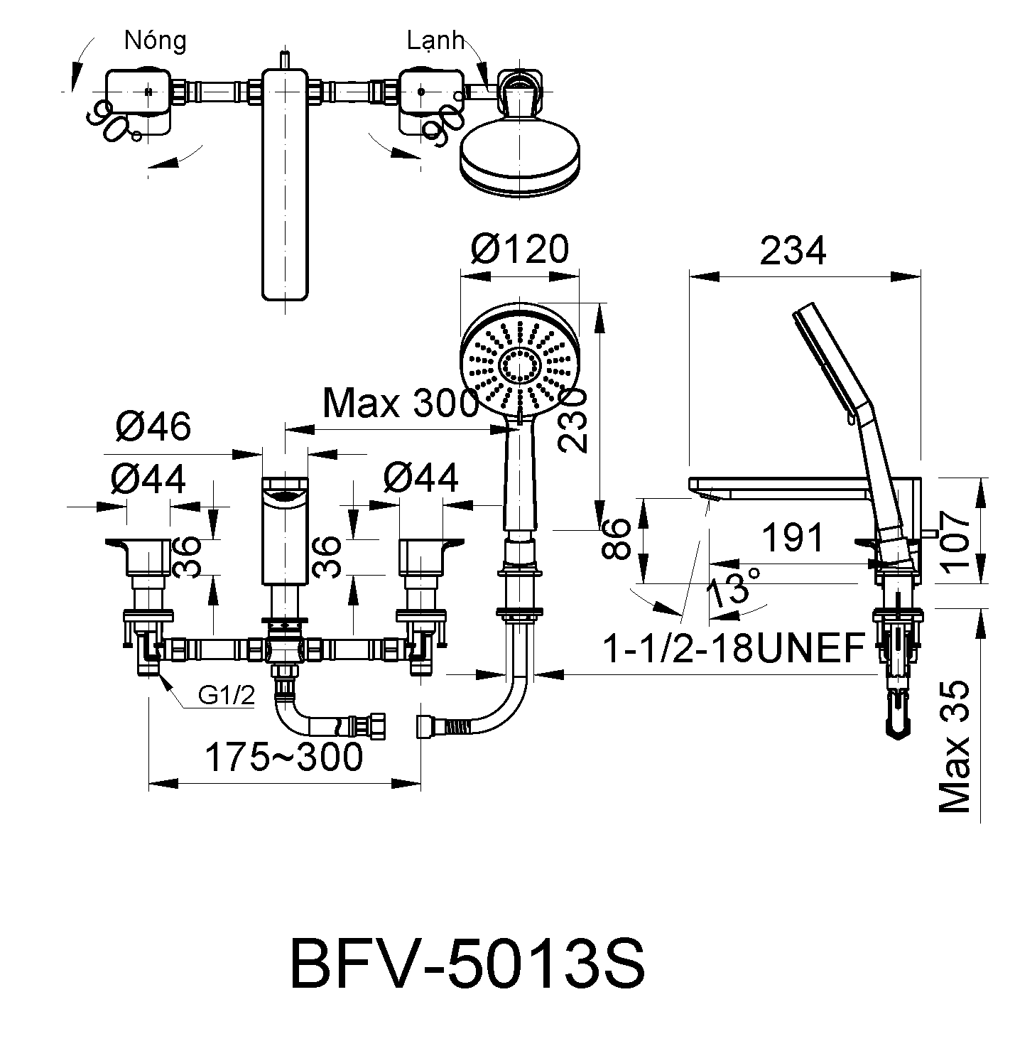 Vòi Sen Tắm Gắn Bồn Inax BFV-5013S
