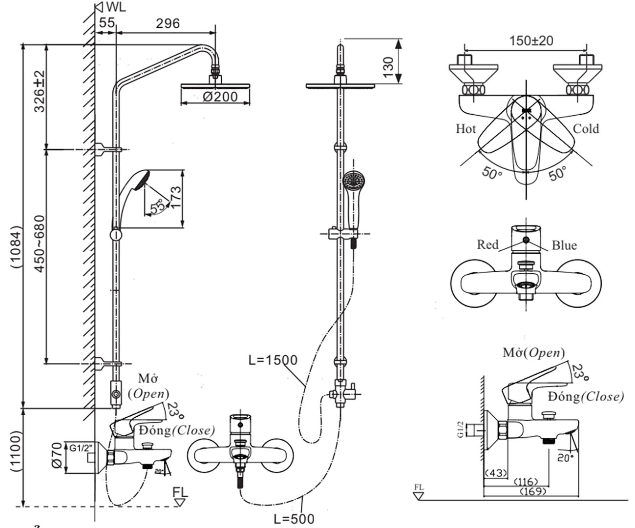 Vòi Sen Tắm Cây Inax BFV-1115S-3C