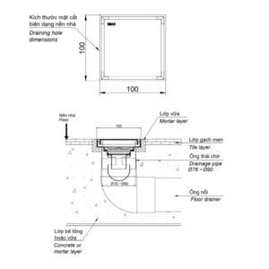 Phễu Thoát Sàn Inax FDV-10F Vuông 100x100 mm (Ø90)