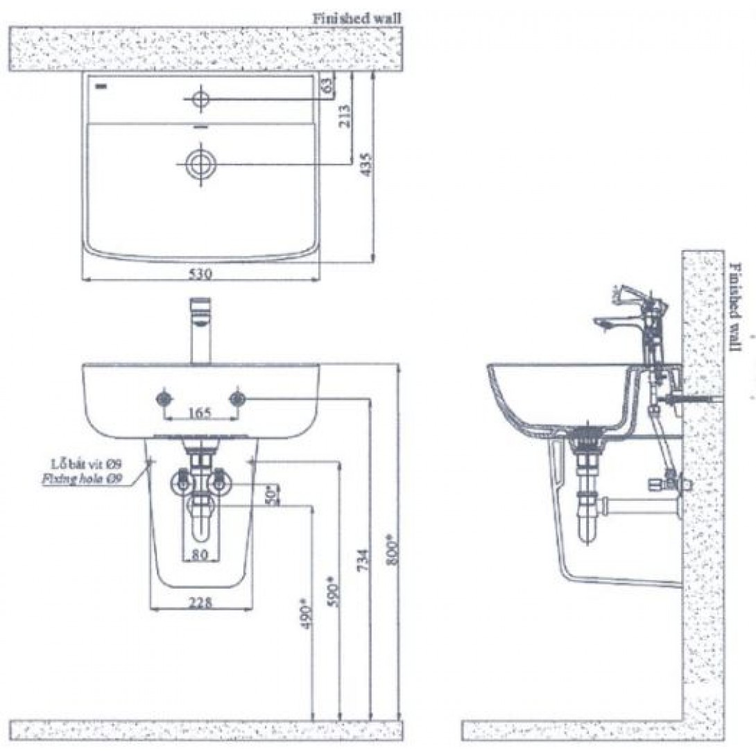 Lavabo Inax L-312V (EC/FC) Treo Tường 530x435 mm