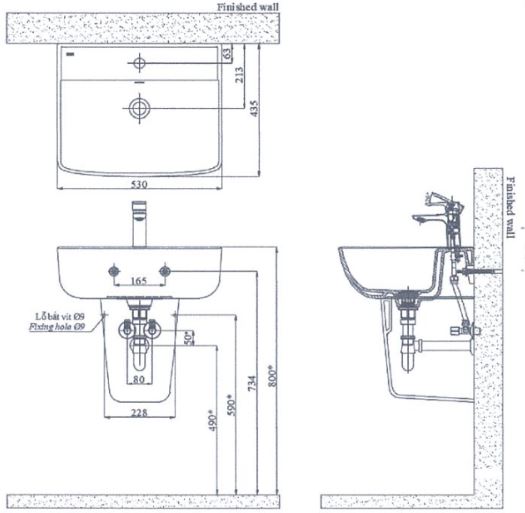 Chậu Treo Tường Chân Ngắn Inax L-312V kèm Chân chậu ngắn L-298VC