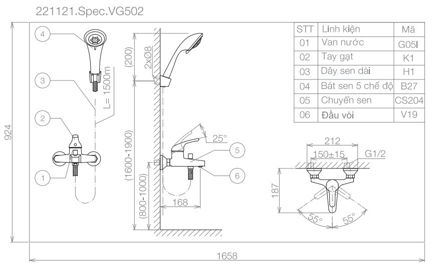 Vòi Sen Tắm Viglacera VG502 Nóng Lạnh