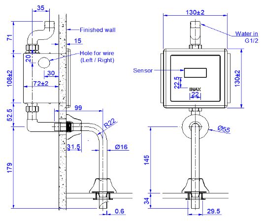 Van Xả Tiểu Cảm Ứng Inax OKUV-30SM-0.5 220V 0.5 Lít