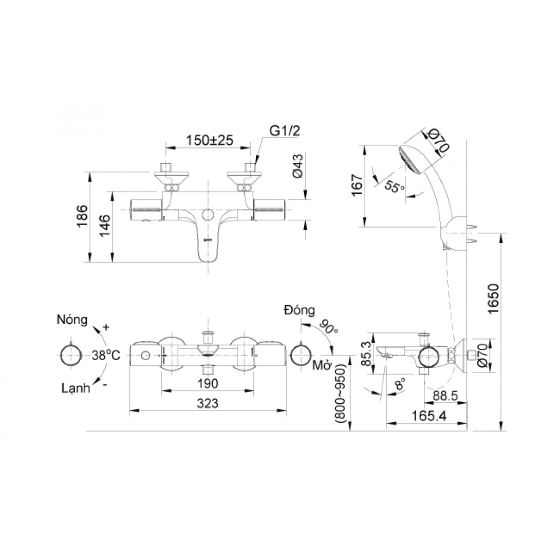 Vòi Sen Tắm Inax BFV-3413T-8C