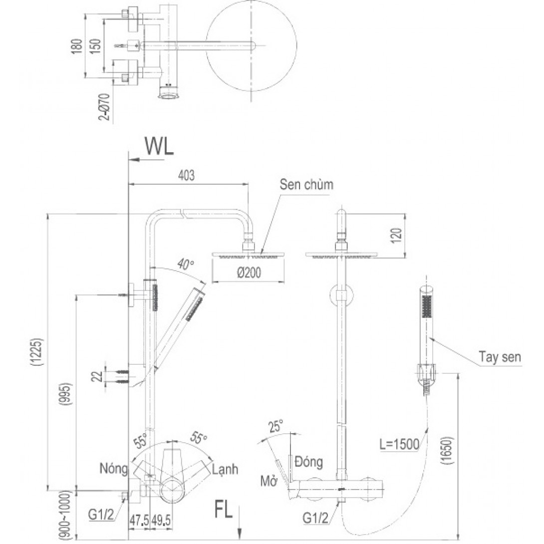 Vòi Cây Sen Tắm Nóng Lạnh Inax BFV-71S