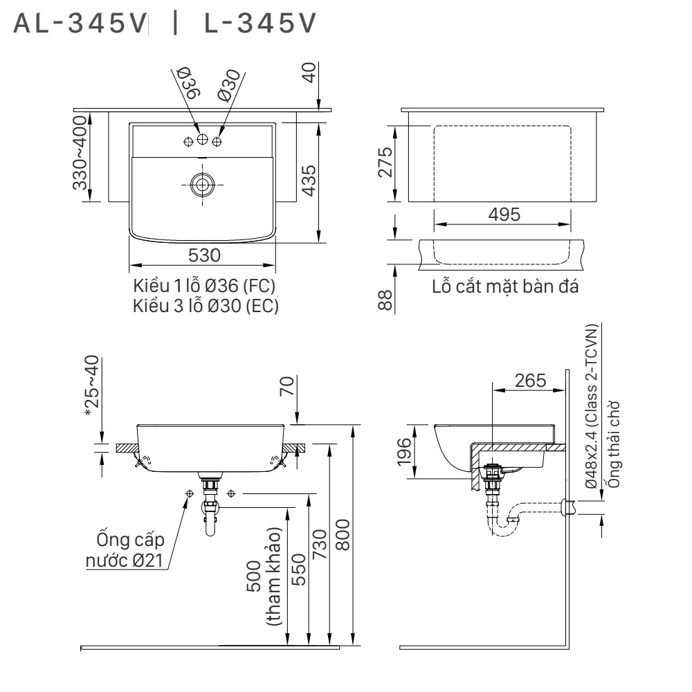 Chậu rửa bán âm bàn AL-345V(EC/FC)