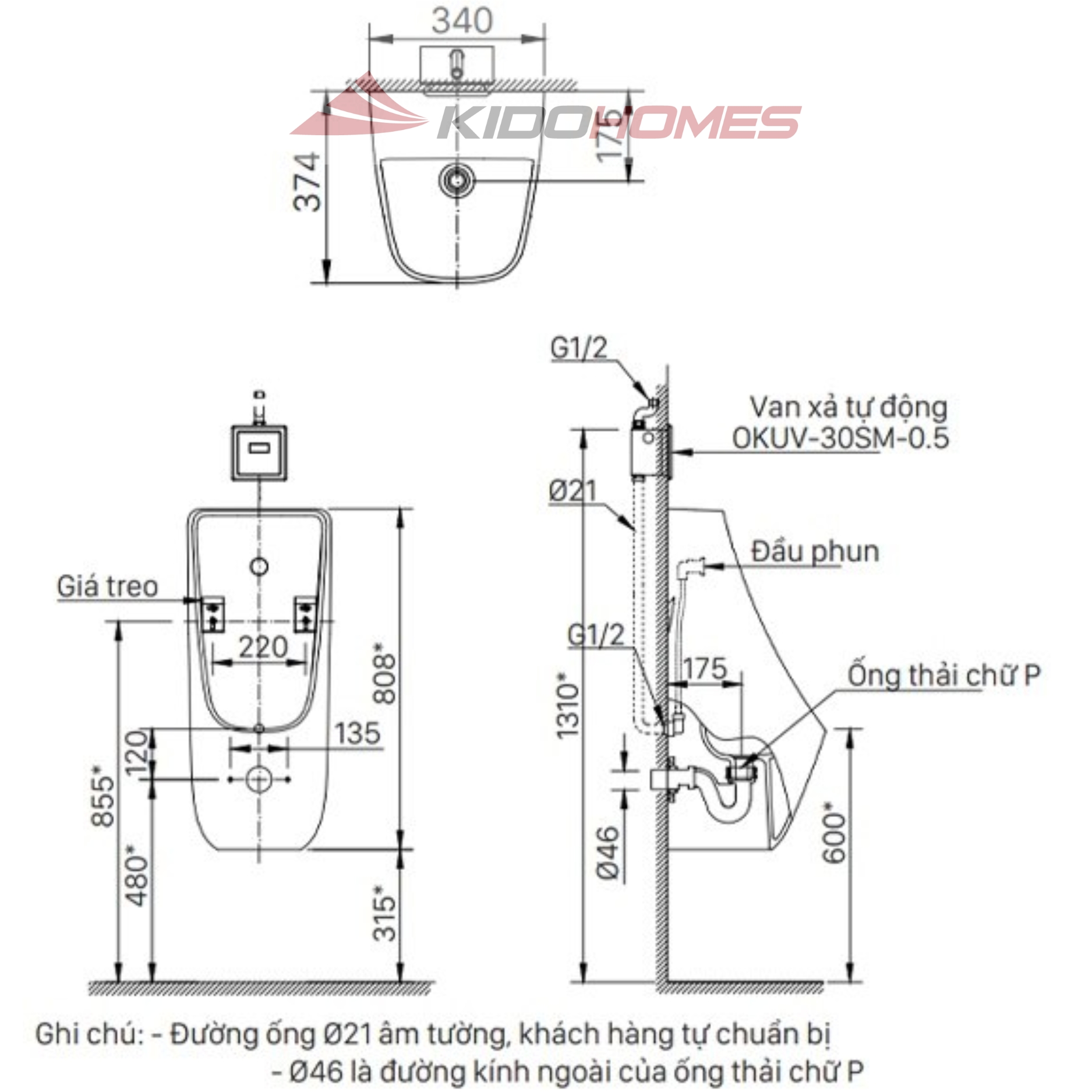 Bồn Tiểu Nam Inax AU-468VAC Treo Tường 0.5L Cấp Âm